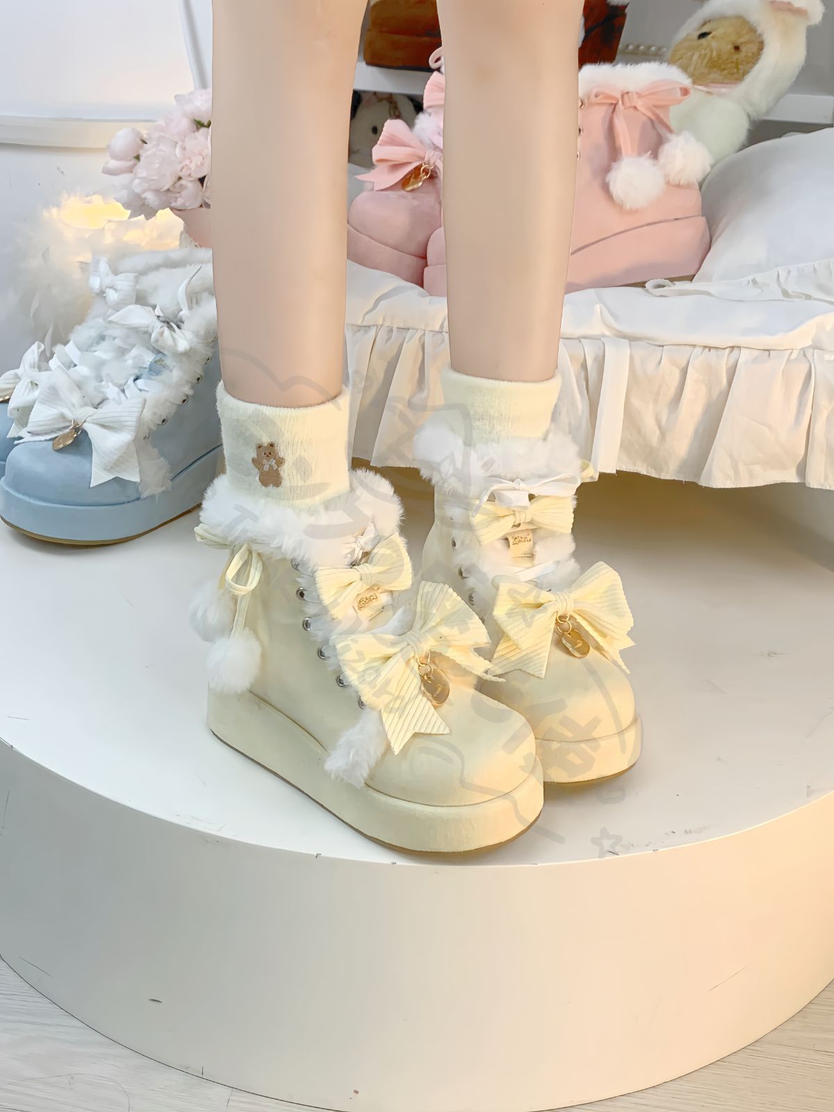暖洋洋ロリータシューかわいいデザイふわふわスノーブー冬あったミルクイエロー デイリー＆イベントに最プレゼントにも
