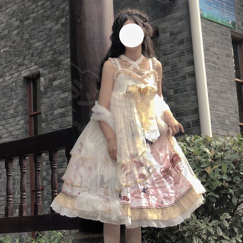 新年 用コスプレ衣装 オリジナルデザイロリータチャイナ風ワンピー中華庭園ジャンパースカート JSKハイウエスサスペンダースカー漢元素デザイイベント撮影コスプレ衣優雅で