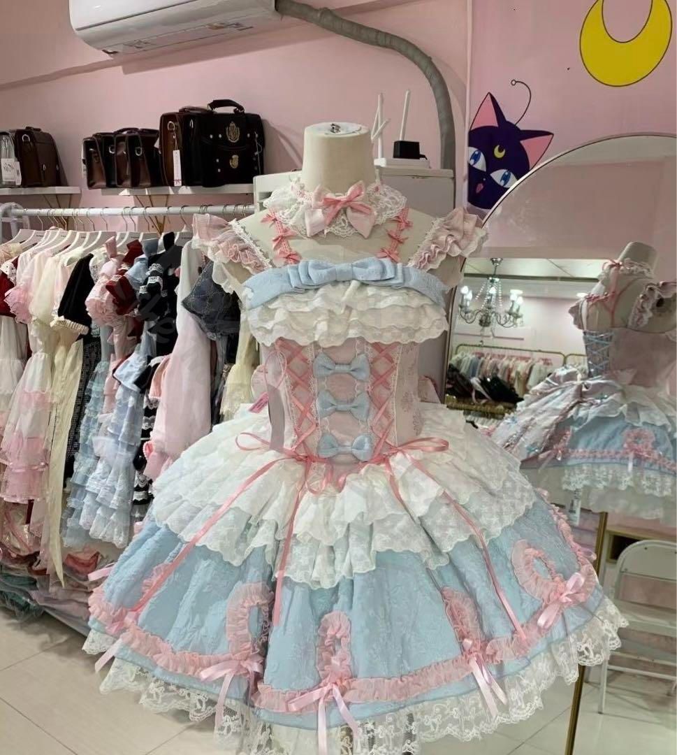 新年 用コスプレ衣装 ゴスロリロリータドレお嬢めめしメイド衣可愛ピンク 水色
