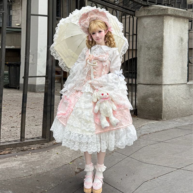 新年 用コスプレ衣装 オリジナルデザイ豪華JSKロリータワンピー姫袖付重工レーロココドール甘ロ華ロピンハートリボメイドロリータセッ撮影舞台衣仮ハロウィイベントコスチュー 洋服