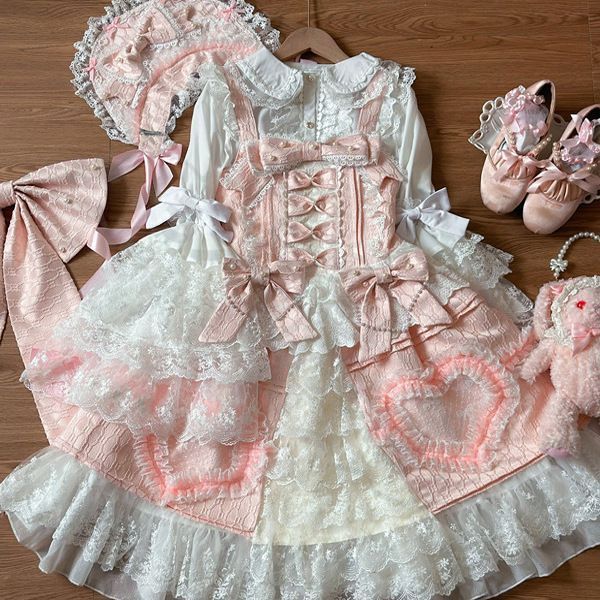 新年 用コスプレ衣装 オリジナルデザイ豪華JSKロリータワンピー姫袖付重工レーロココドール甘ロ華ロピンハートリボメイドロリータセッ撮影舞台衣仮ハロウィイベントコスチュー 洋服