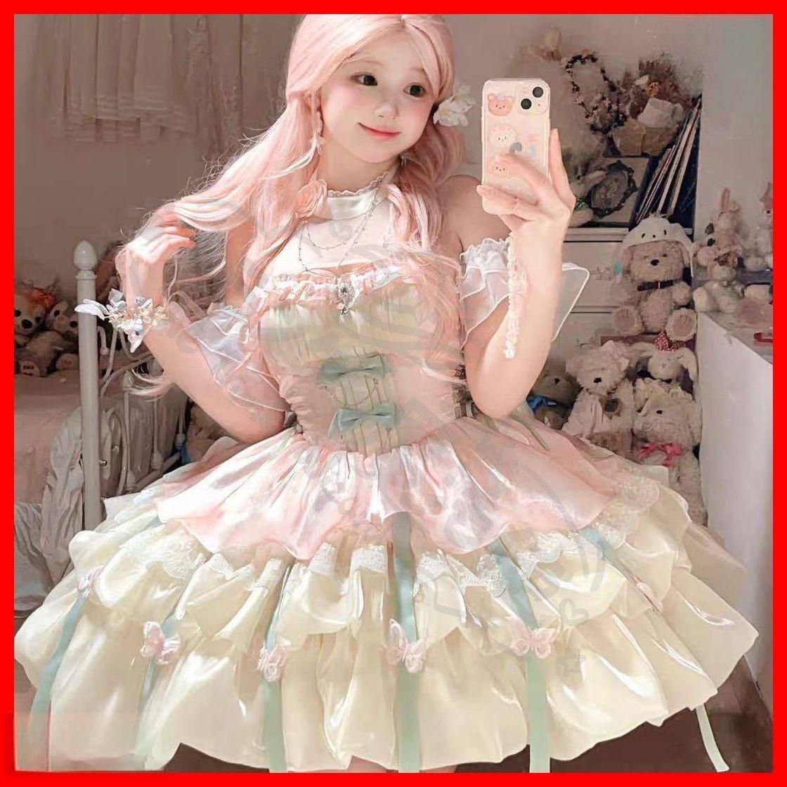 大人気バタフライロリータワンピース❤️お姫様風で女子会映え！ 新年クリスマス用コスプレ衣装 大人気バタフライロリータワンピース