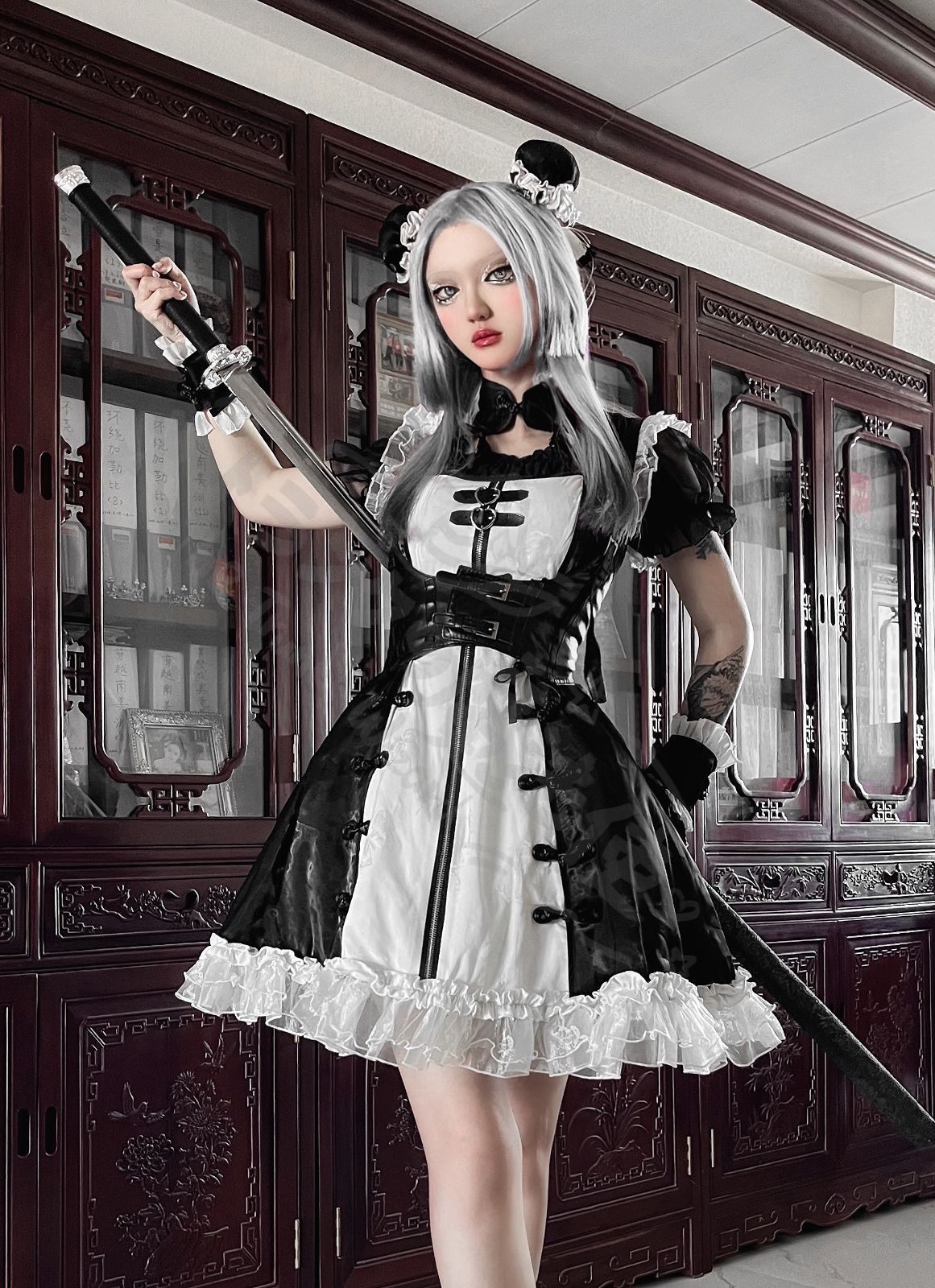 新年 用コスプレ衣装 ロリータ暗黒パンクスタイドレ黒白デザイ中華コスプレ衣甘辛ミックゴシッゴスロコスプレ向 S~XLサイユニークなアートファッショ 撮影 特別なイベントなどに最ゴスロロリータ