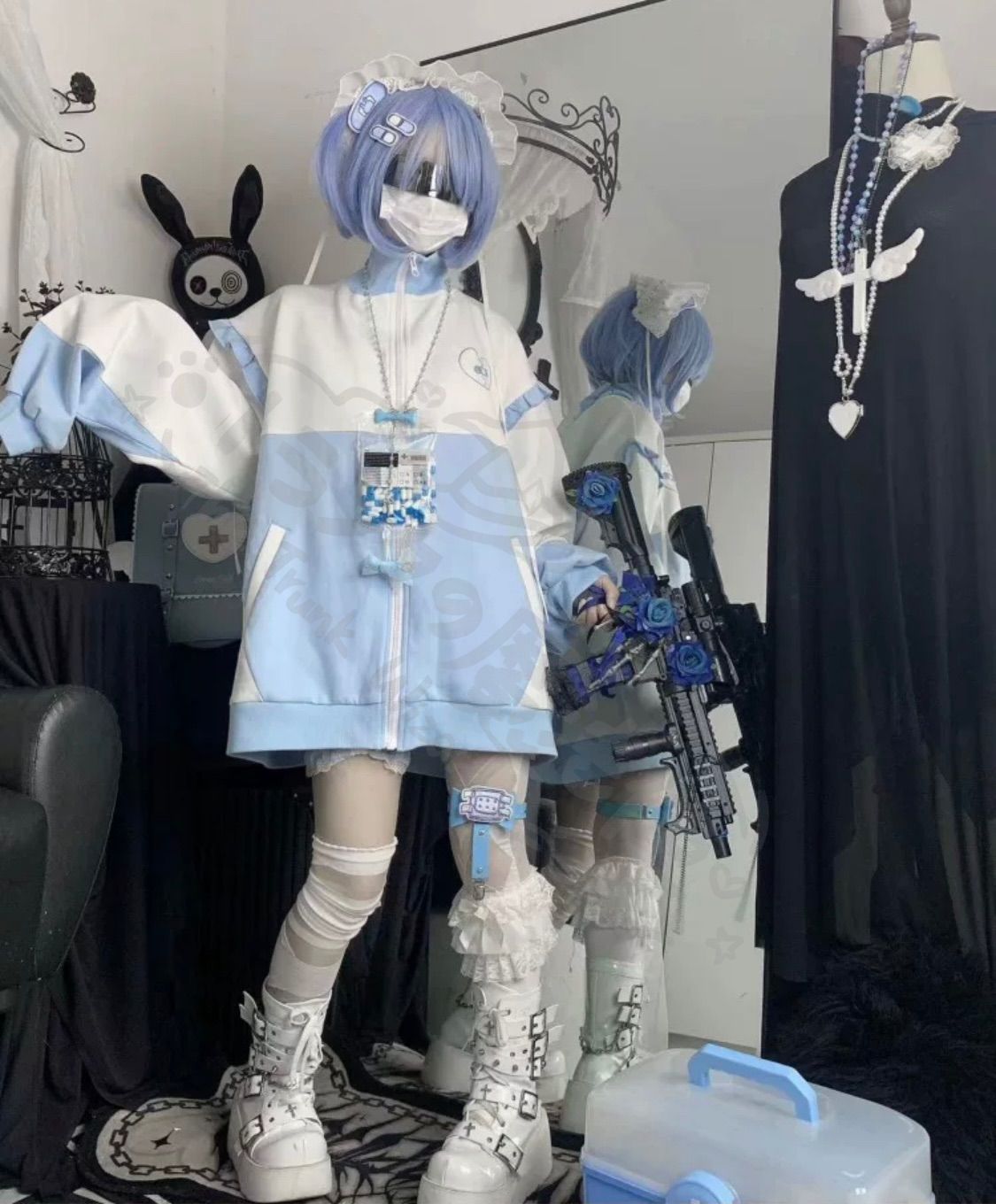 新年 用コスプレ衣装 パーカブルジャーサブカ天使界水色界ロリィ長地雷量産ゴスロ渋原病みかわい夢かわい推しトップ長シンプゆった大きめ