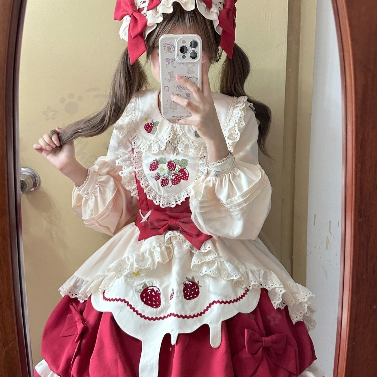 新年 用コスプレ衣装 苺ロリータワンピーJS甘ロリデザイリボン付フリル装ピンクドレ撮影イベントS～XLサイズ