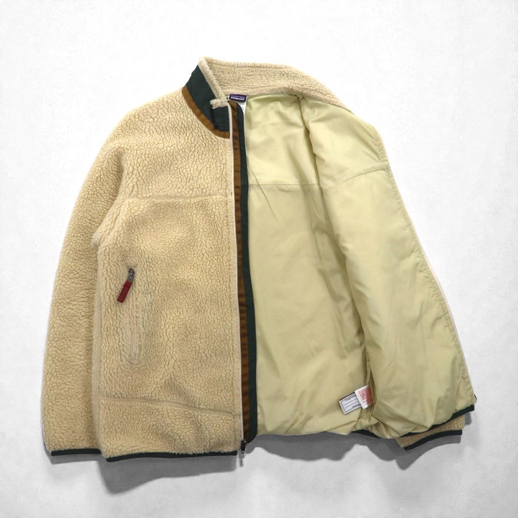 Patagonia レトロX Boys Retro-X Jacket ボア フリースジャケット M ナチュラル × グリーン ナイロン切替 65644