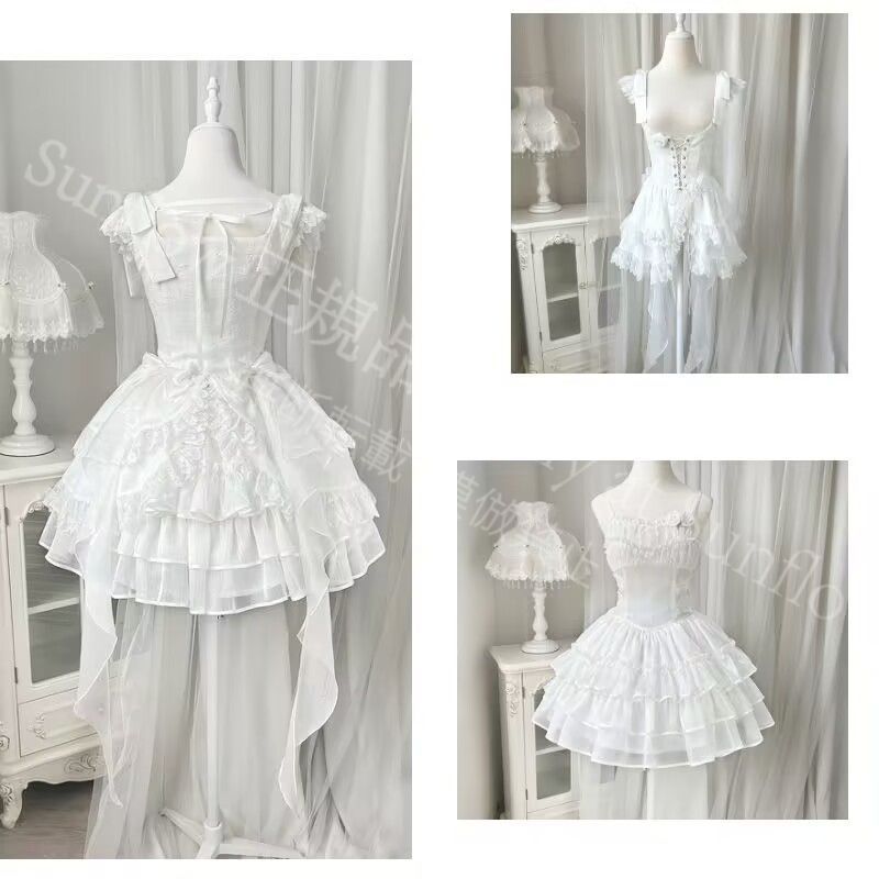 り*ぃ様 再出品 Chantilly ホワイト フリル ロリータワンピース 半袖