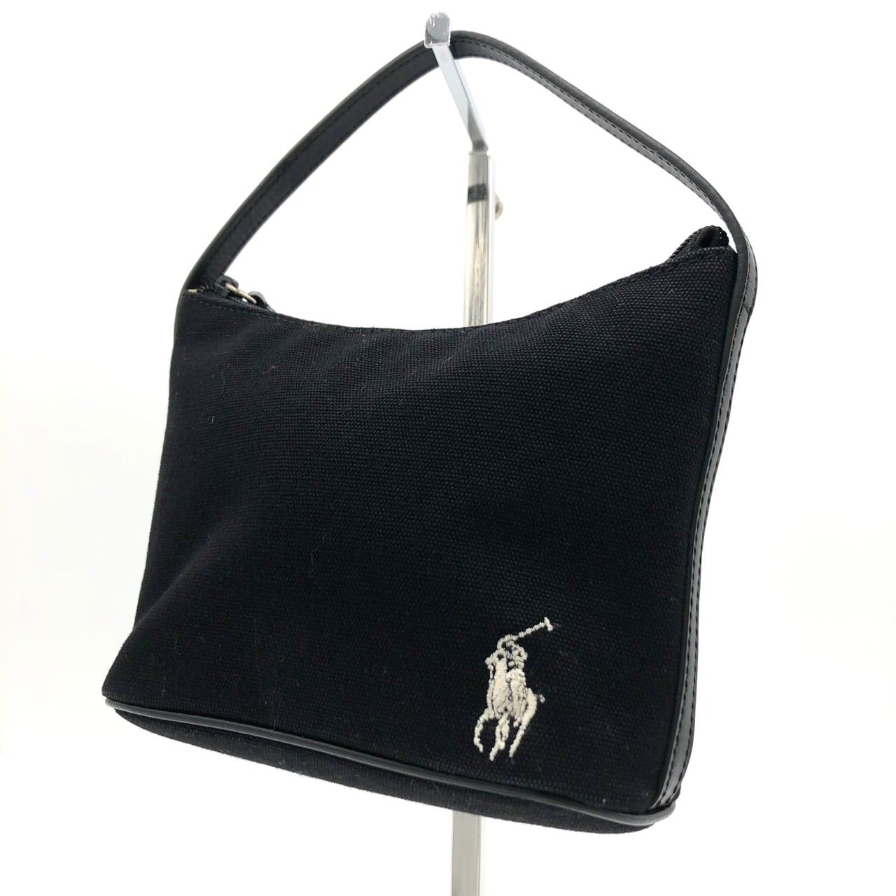 ポロラルフローレン 美品 ブラック 黒 ミニバッグ ポーチ ワンハンドル 