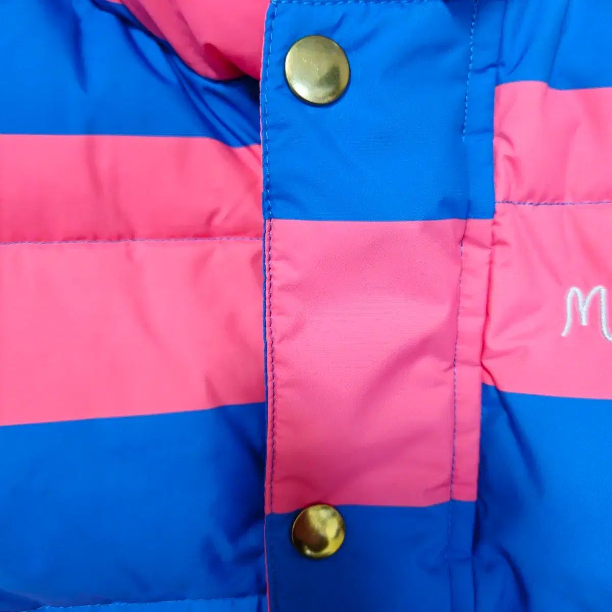 ミニロディーニ ピンク ブルー ストライプ ダウン アウター