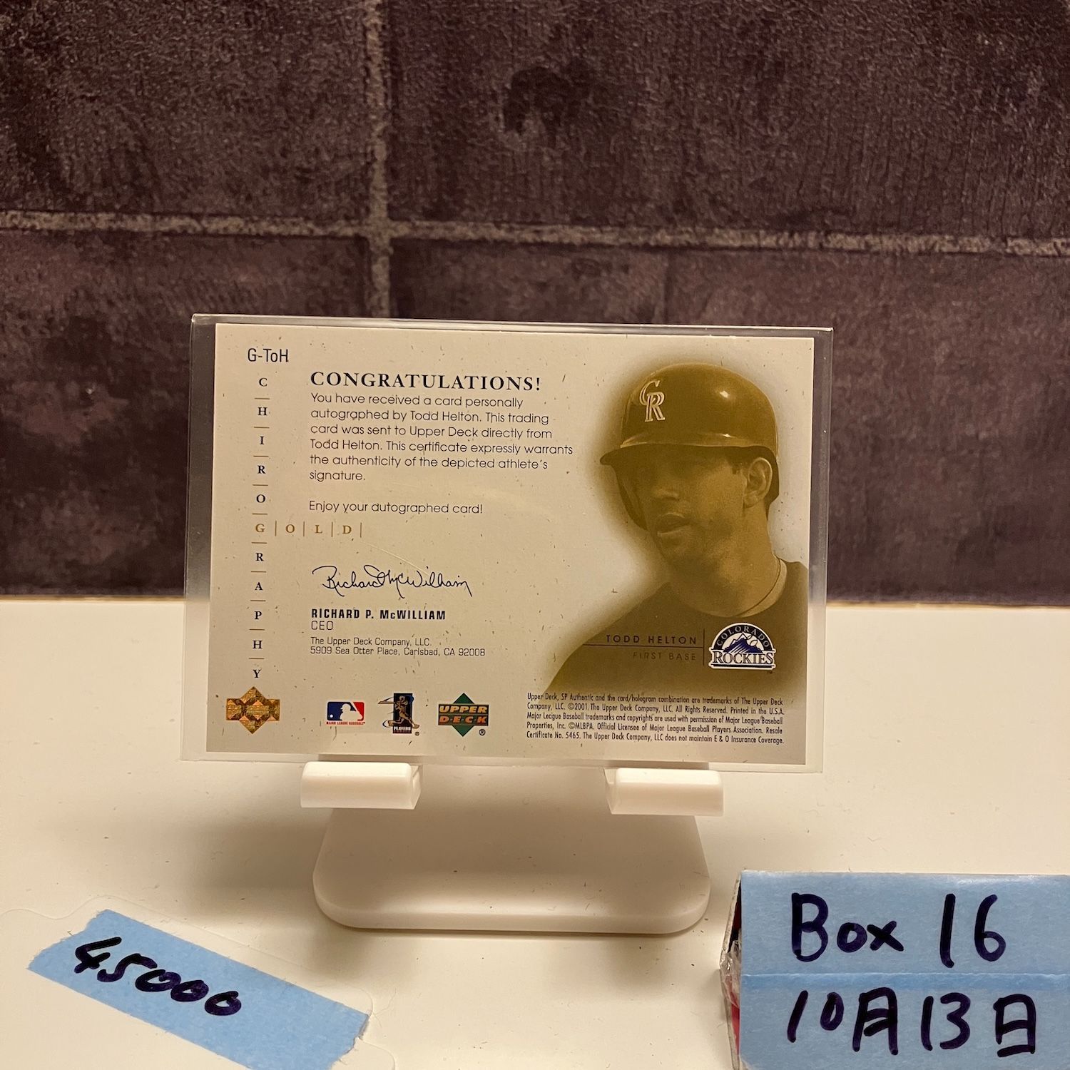 2001 Upper Deck Todd Helton 16 17 直筆サインカード Colorado Rockies カード