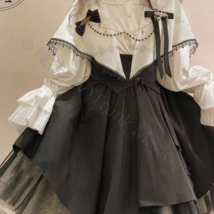 新年 用コスプレ衣装 用 ゴシックロリータセットアップ ランタン袖シャツ コルセット付きスカート 修道女風 コスプレ衣装 撮影会 イベント用 エレガントデザイン 高品質