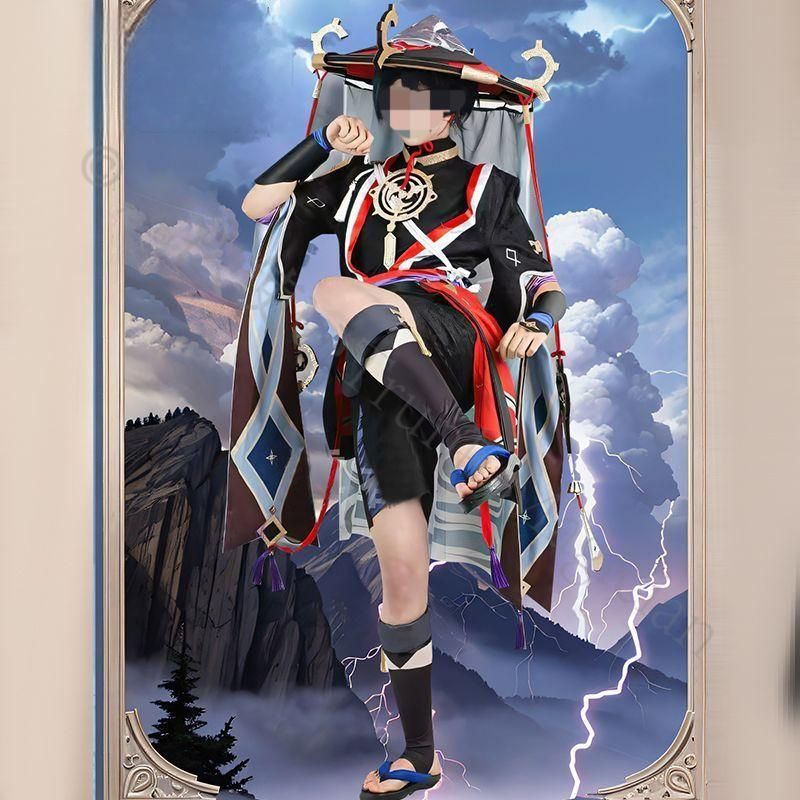 新年 用コスプレ衣装 国崩散兵 第六席 コスプレ衣装 流浪者 COS服 アニメゲーム衣装 男性用 斗笠