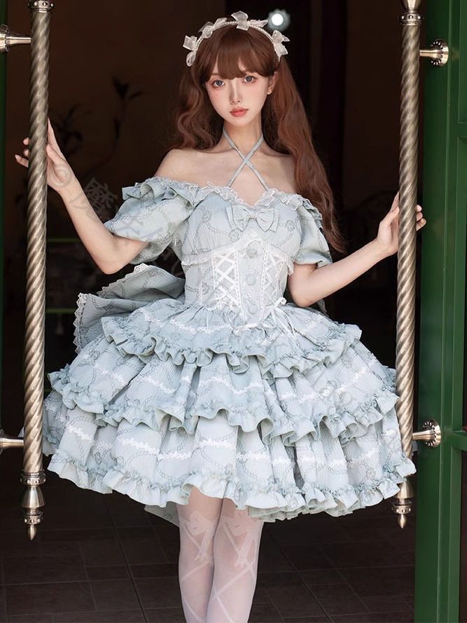 新年 用コスプレ衣装 オリジナル Lolita パフドレス 薔薇デザイン プリンセス 蝶結び トレーン付き 高品質 舞台撮影用 プレゼント用 展開 グレー