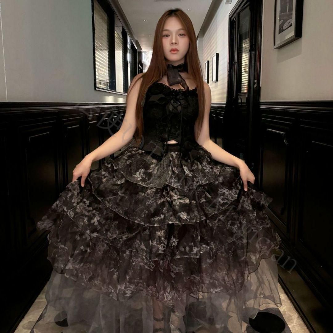新年 用コスプレ衣装 闇に咲く黒薔薇のように艶やか ゴシックレースドレス コスプレ