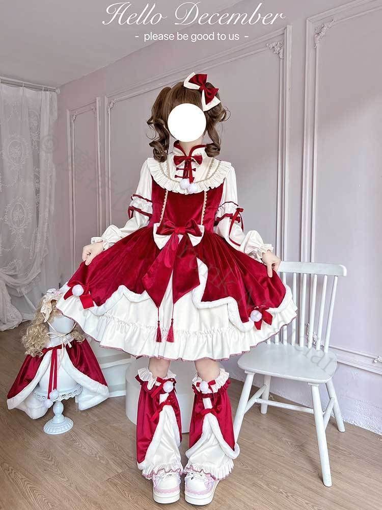 新年用コスプレ衣装 赤色新年ドレスセット 長袖 コート付き オリジナルデザイン ハイウエスト ロリィタ風 バイ 装飾豊富 レディース 年末年始 プレゼント向け 高品質フリルセット