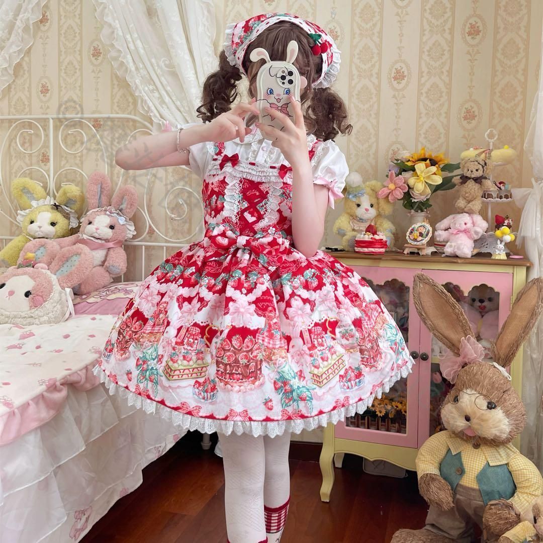 新年 用コスプレ衣装 スイーツ柄ロリータジャンパースカート お出かけや女子会に