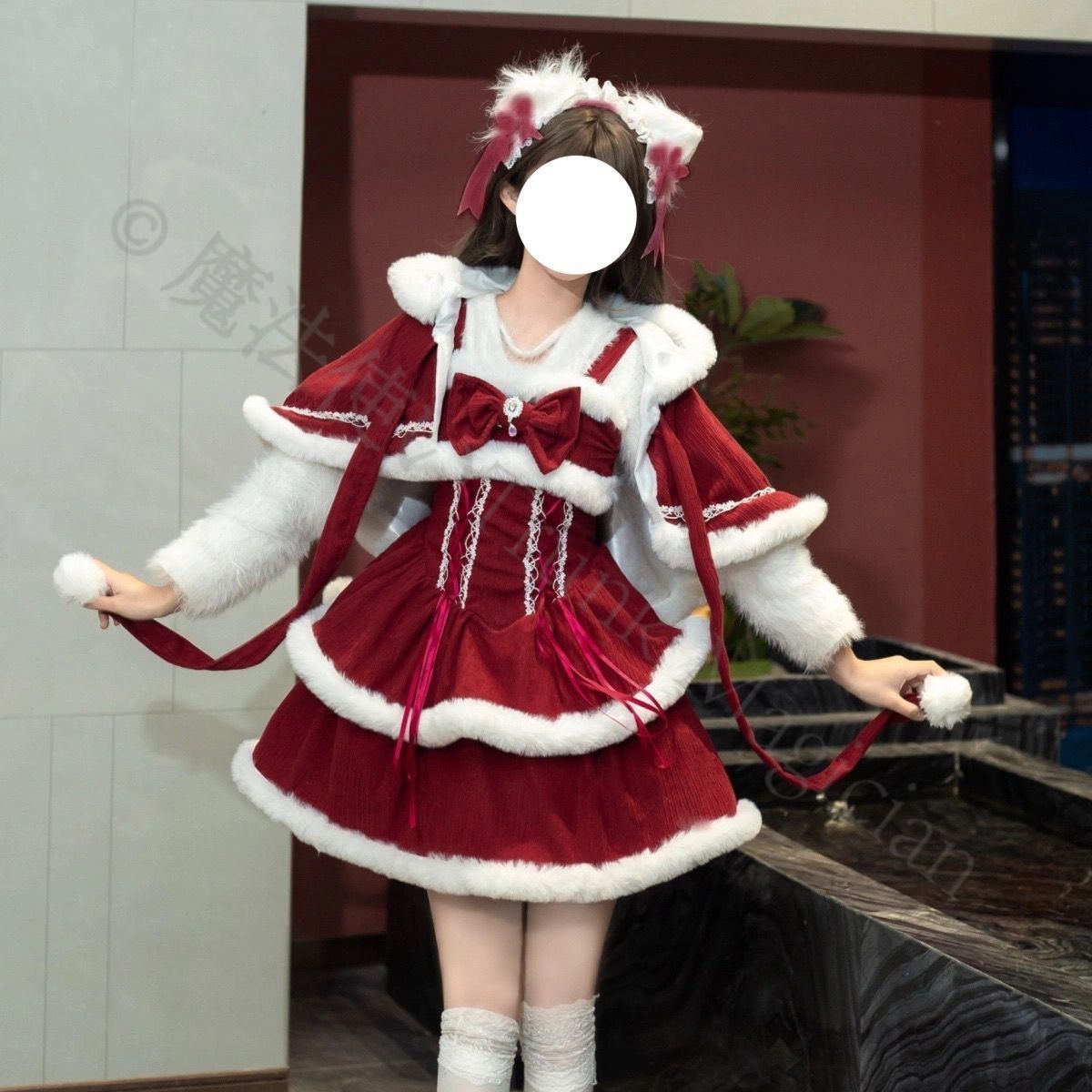 新年 用コスプレ衣装 オリジナルデザイン ロリータワンピース 新年＆ 用 収腰ドレス jsk セットアップ 披肩風ケープ付き 酒紅＆霧ブルー 選択 エレガントデザイン 特別イベントや日常着にも最適 レディース