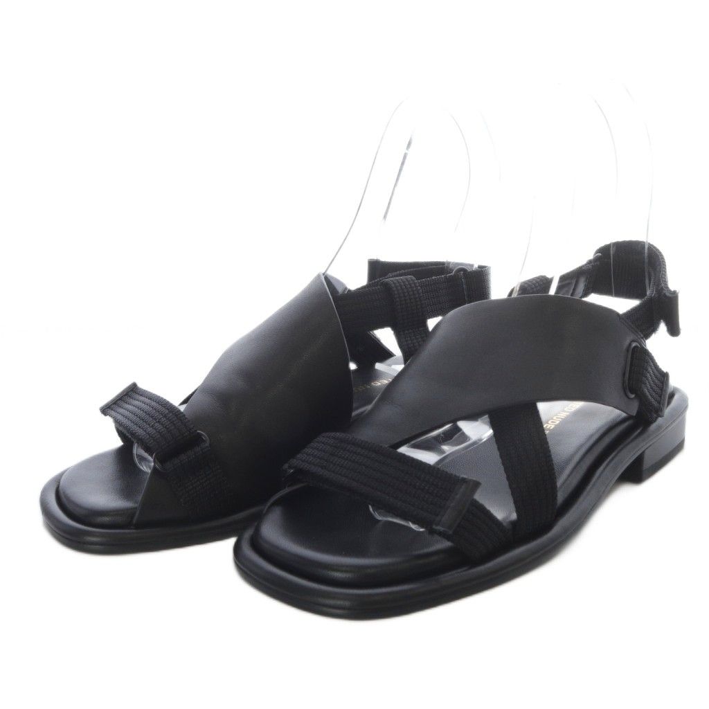 ユナイテッドヌード UNITED NUDE サンダル フラット スクエアトゥ ストラップ レザー 36 ブラック YO 28 GY 57
