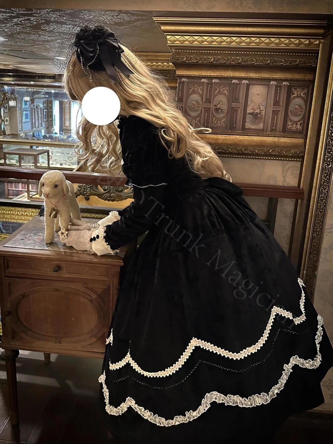 新年 用コスプレ衣装 黒色 ゴシック風 ヴィンテージ シルクベルベット ロングスリーブ ワンピース ドレス 感 レース付き 女性用 エレガント パーティー コスプレ lolita ロリータスタイル