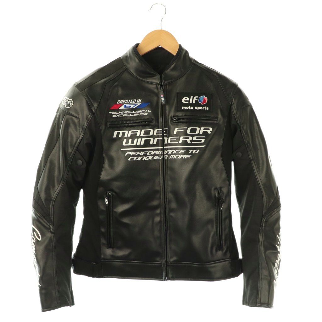 エルフ elf レーシングジャケット ライダース 中綿 PUレザー ナイロン M 黒 NR GY 20
