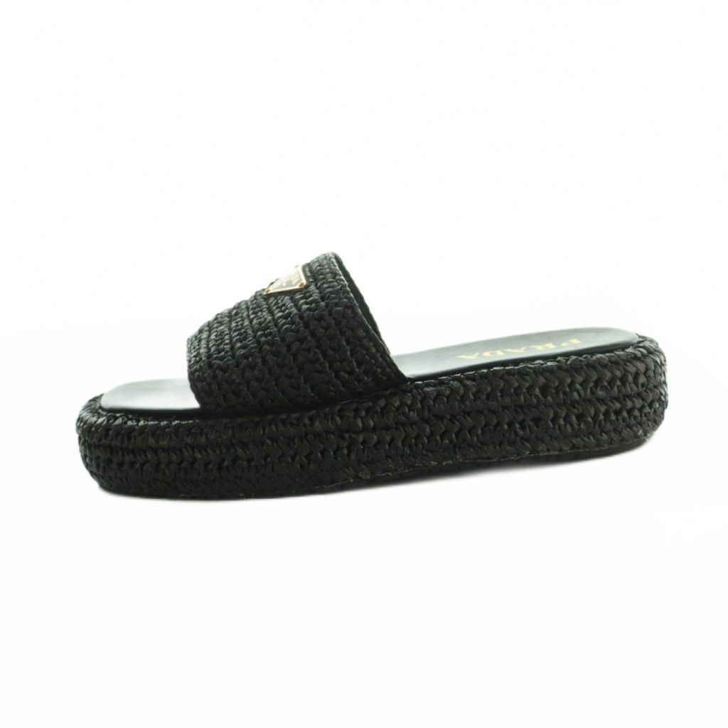 プラダ PRADA サンダル クロシェ プラットフォーム ロゴ 25.0cm 黒