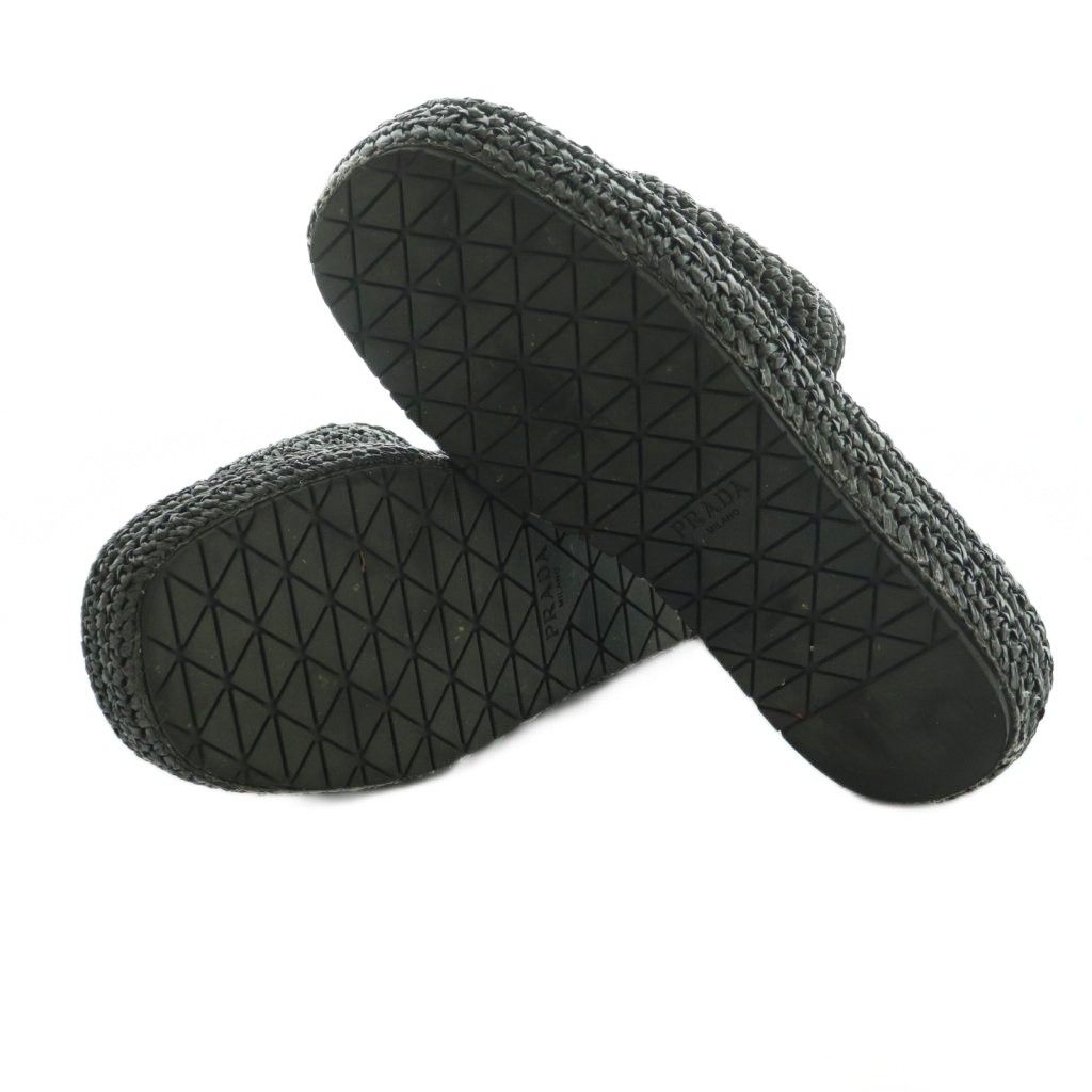 プラダ PRADA サンダル クロシェ プラットフォーム ロゴ 25.0cm 黒