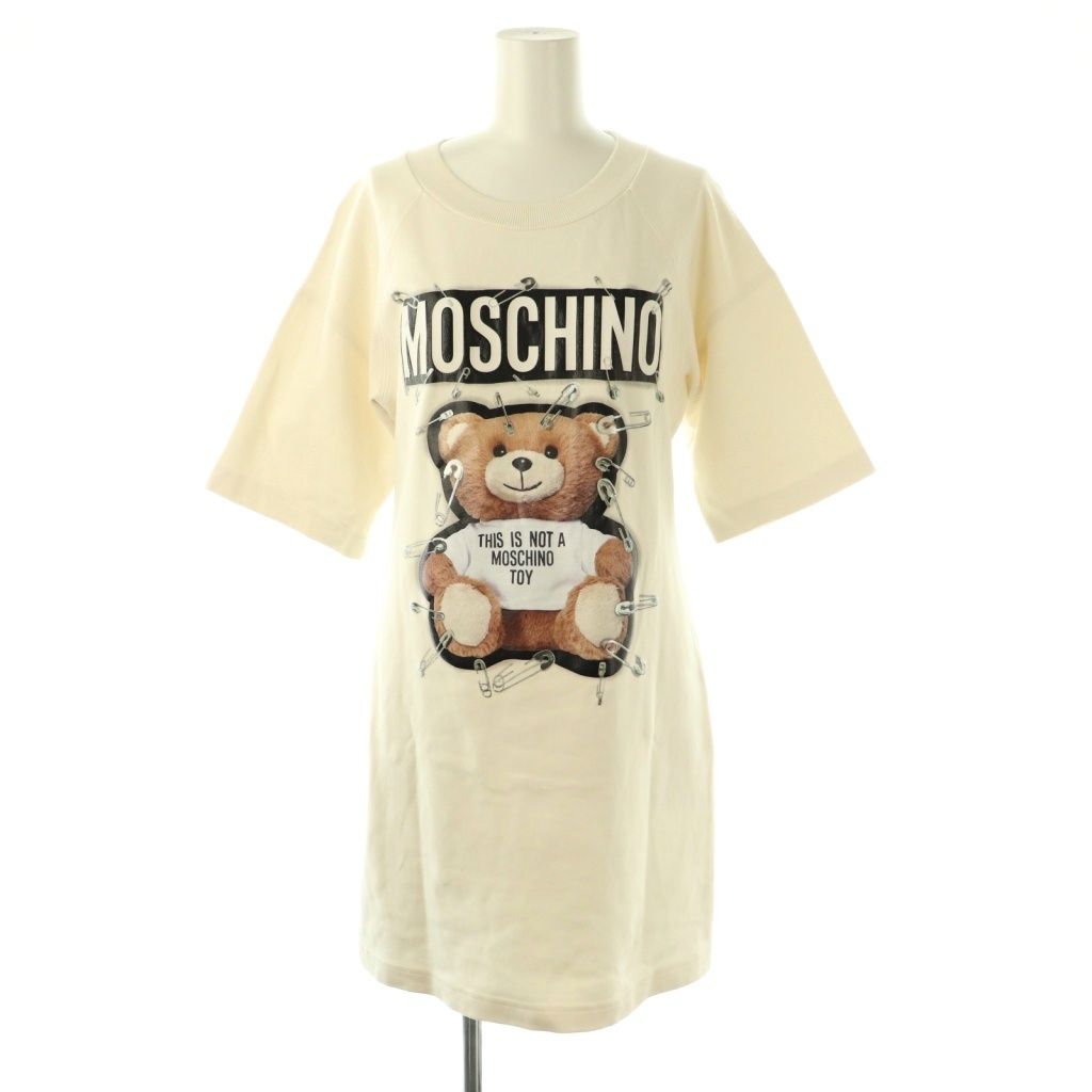 モスキーノ COUTURE テディベア 半袖スウェットワンピース I 38 ホワイト マルチ ES GY 20