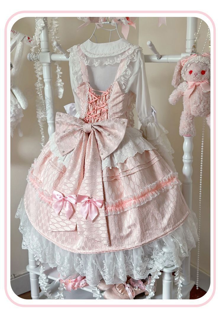 新年 コスプレ 豪華JSK ロリータ ワンピース 姫袖 重工レース ロココ風 ドール風 甘ロリ 華ロリ ピンク ハートリボン メイド風 撮影会 仮装 イベント