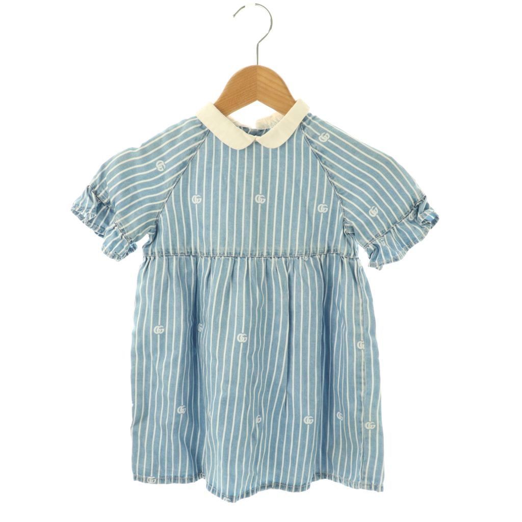 グッチ　ワンピース　キッズ　GGロゴ グッチ GUCCI キッズ GGロゴ ワンピース ストライプ 丸襟 36 100/56