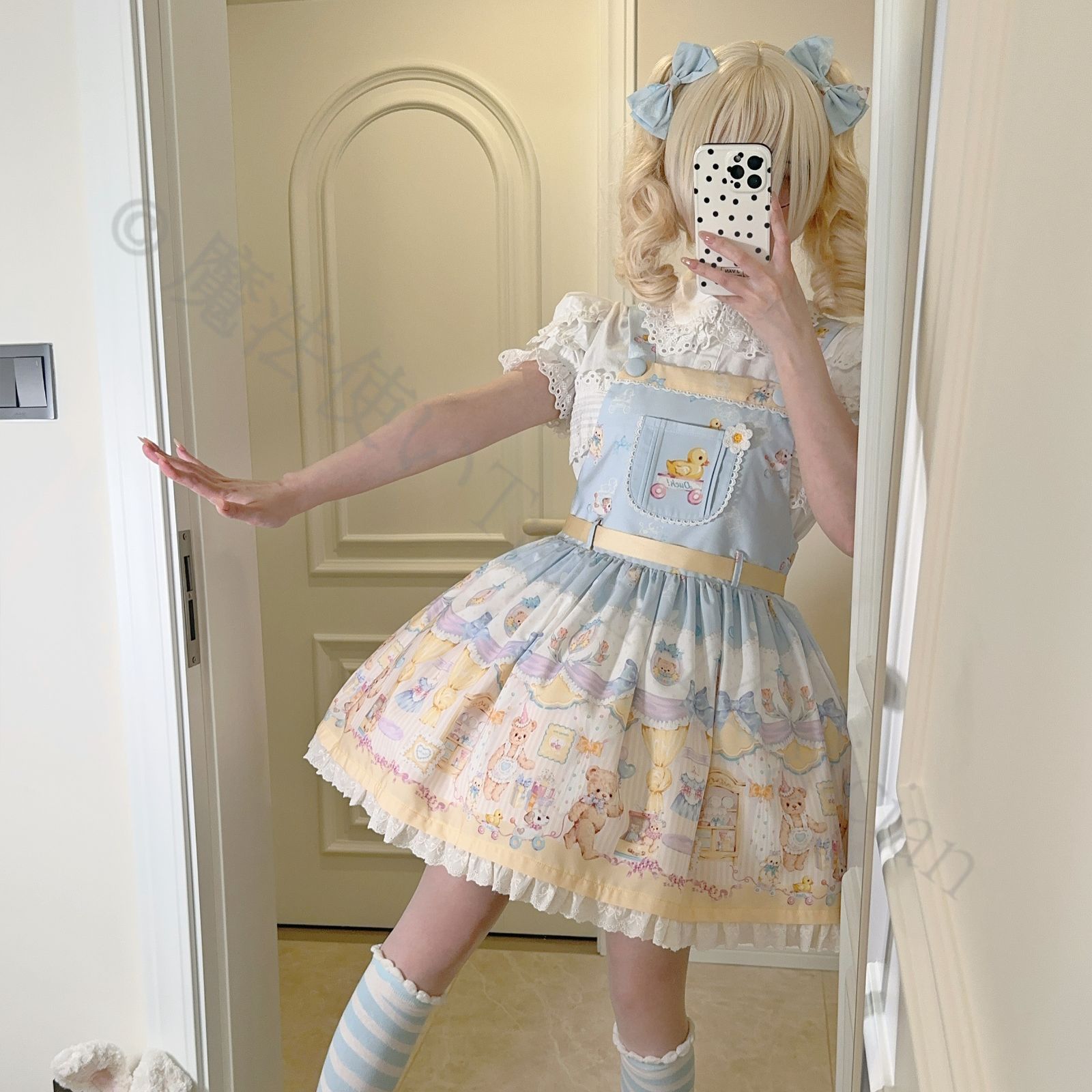 新年 用コスプレ衣装 ロリータ くまモチーフ コスプレ衣装 高腰甘ロリデザイン ジャンパースカート 豪華3点セット リボン ヘッド 撮影会 舞台演出 推し活 プレゼントにも最適