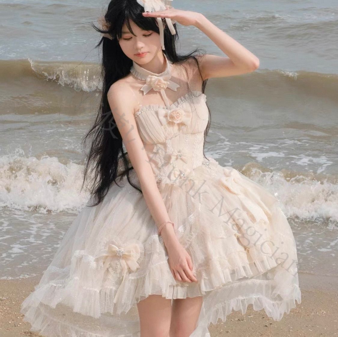 新年 用コスプレ衣装 ホワイト 天使系ロリータ ワンピース ドレス フリル&リボン付き 撮影衣装 ゴシック風 甘ロリ 渋谷 原宿 コンカフェ 推し活 コスプレ