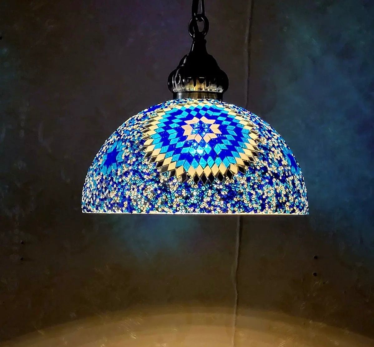 トルコランプ モザイクランプ ペンダントライト ブルー系 吊り下げ照明