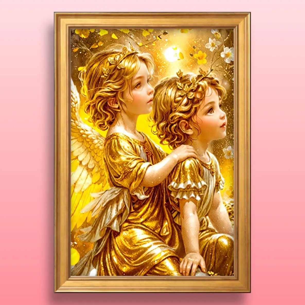 幸運をそっと背中に運ぶふたりの天使 額縁付き 開運グラフィックアート
