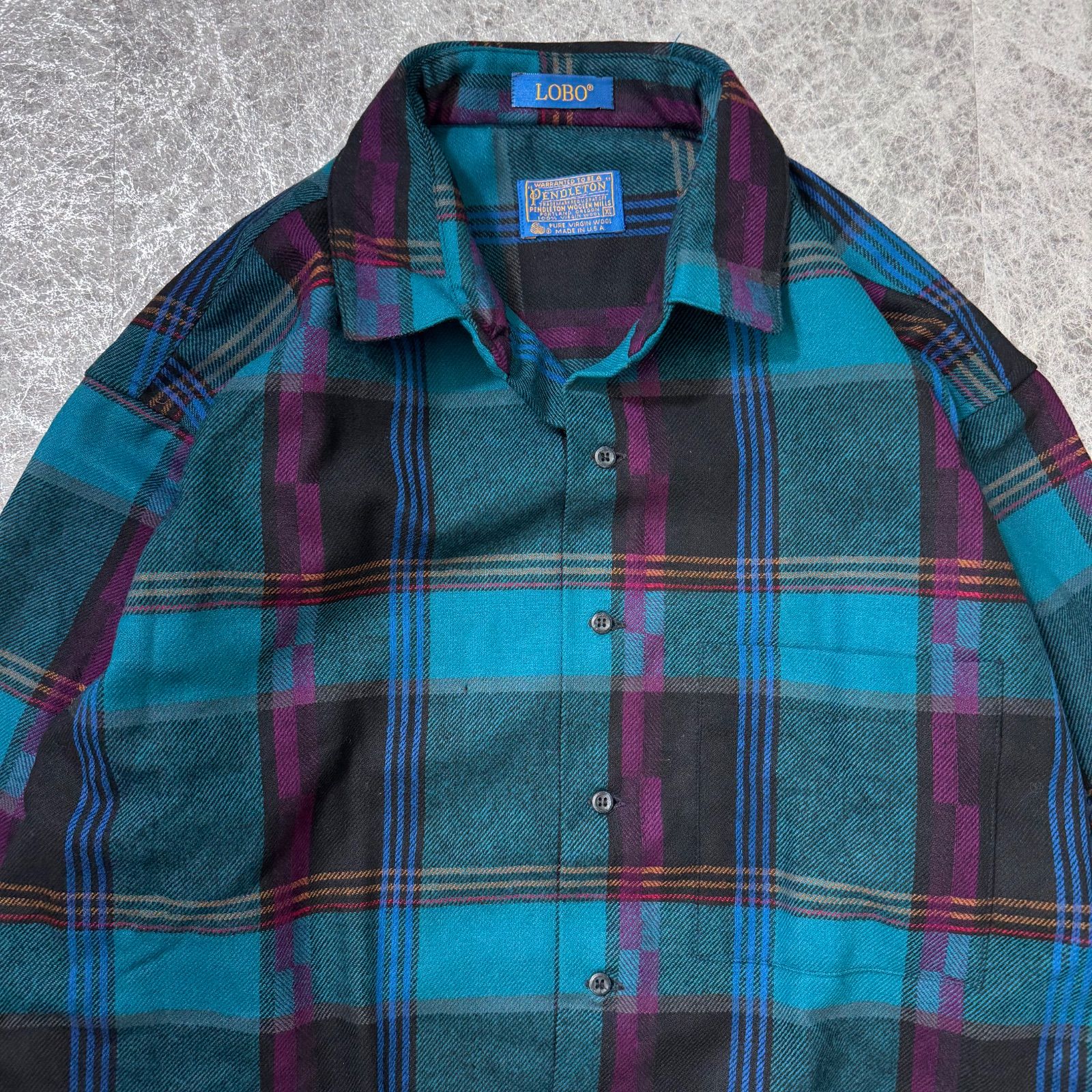 ペンドルトン LOBO 80 s〜90 s ウール チェック ボックスシャツ XL オンブレ ブルー ヴィンテージ 肉厚 アウトドア 長袖 シャツ 古着