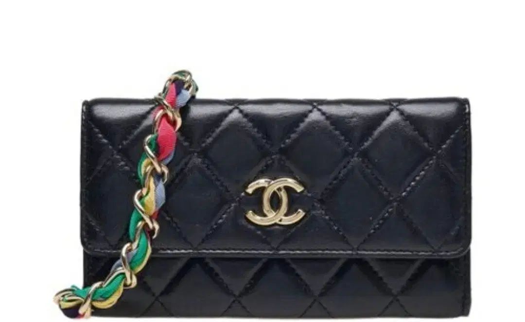 シャネル ブラック ラムスキン 九井 一 マーク WOC ゴールド チェーン 財布