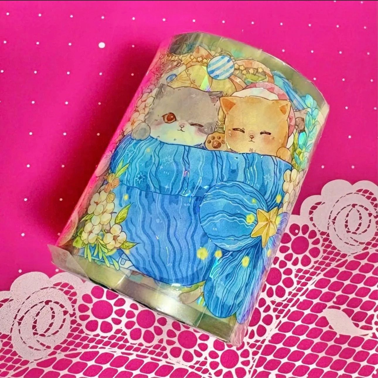 贝壳光 喵语冬雪 6 cm×10 m 海外マスキングテープ 海外マステ ネコ