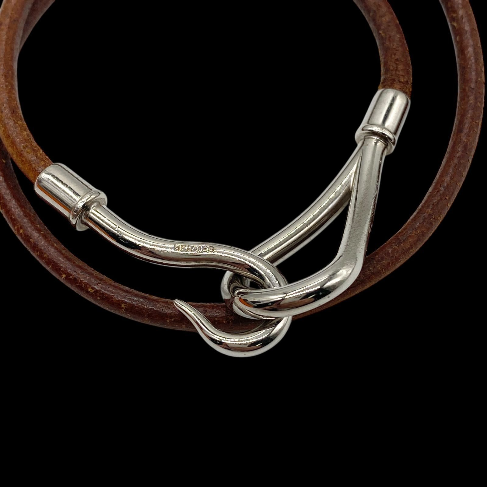 高級 HERMES エルメス ジャンボ チョーカー ネックレス 2連レザー