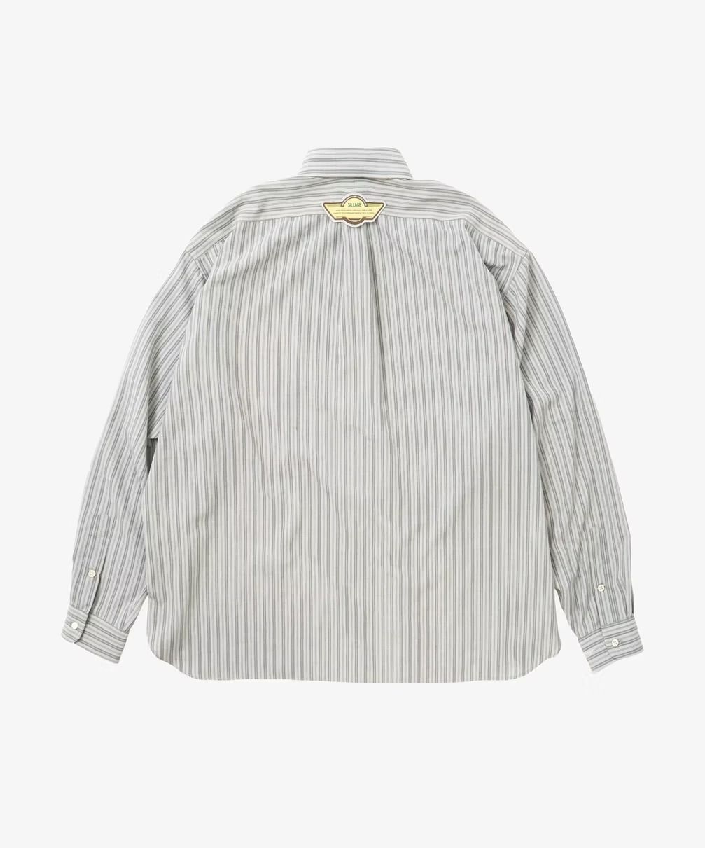 Sillage シアージ wide shirts watahiko tex grey stripe ワイド シャツ ワタヒコテックス グレーストライプ