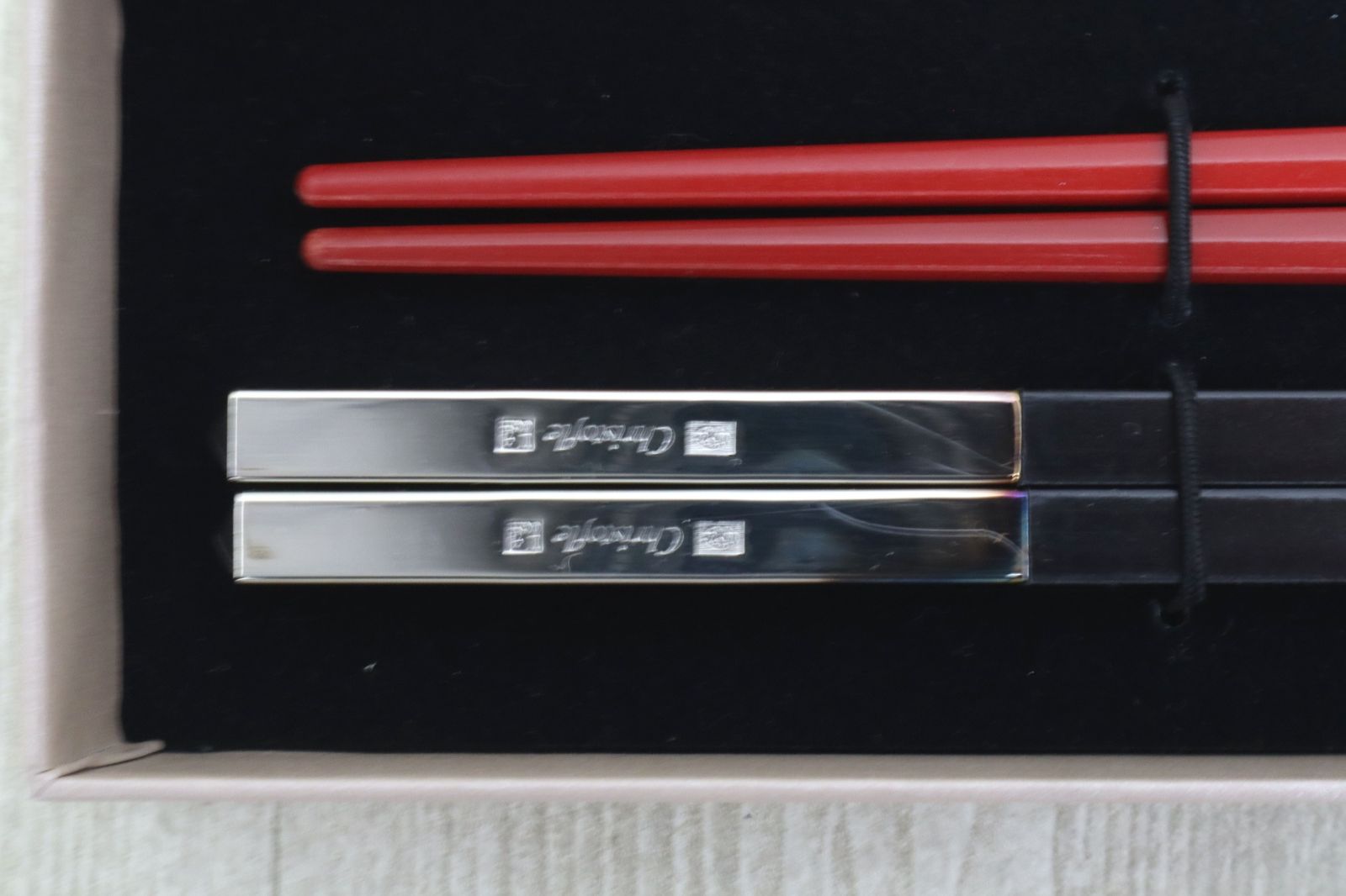 hrisofle クリストフル 箸 ペア 2膳 ブラック レッド 銀装飾 シルバー