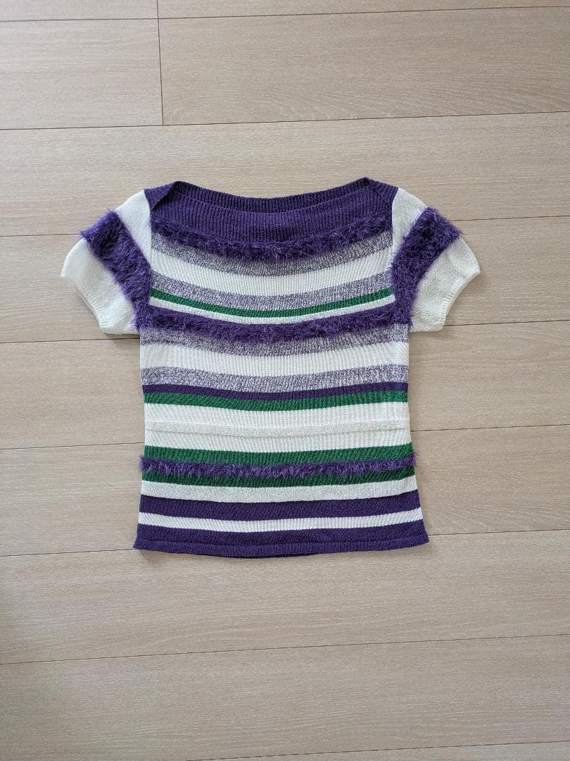 エストネーション ボーダーフリンジニットトップス 38