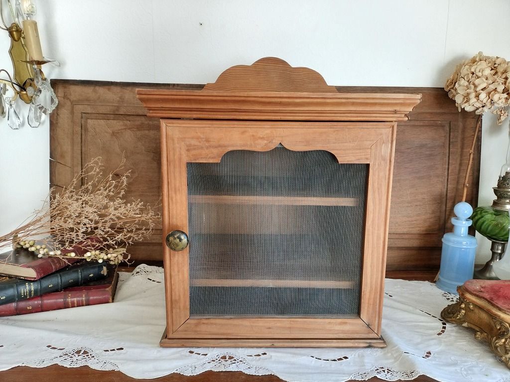 フランス アンティーク 木製 小振り ディスプレイ キャビネット