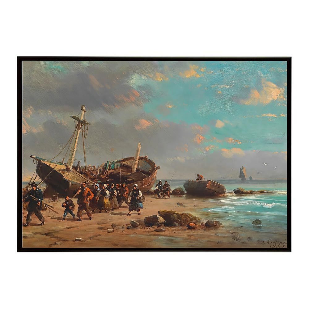 B 約73 x 103 cm bn poster 5759 フレーム付き ポスター 名画 絵画 横 インテリア おしゃれ 海岸風景 デジタルリマスター