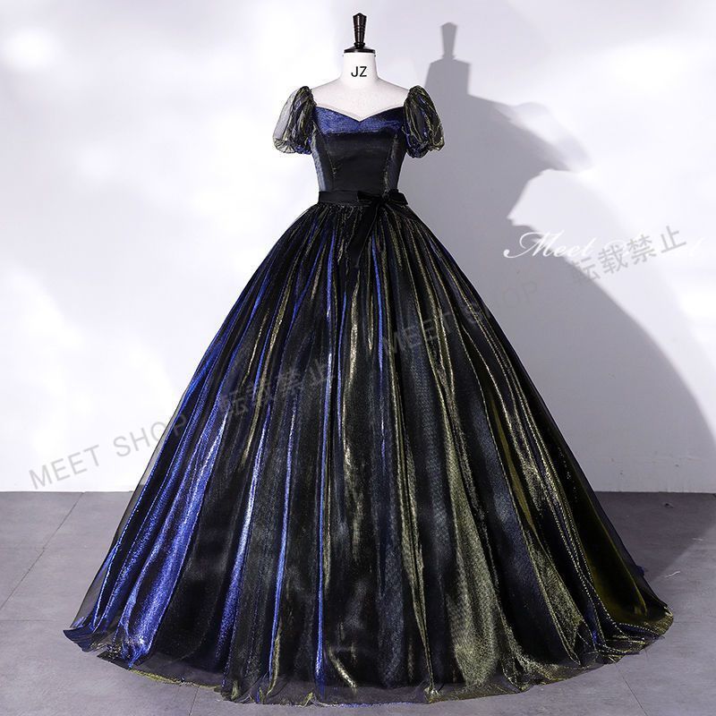 ウェディングドレス ドレス ロング 演奏会 イブニングドレス プリンセスライン ステージ 発表会 コンサート コンクール 大人 光沢 ブラック ブルー 結婚式 二次会 パーティードレス 披露宴 花嫁 CLF 079