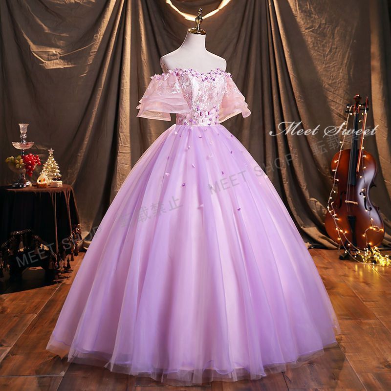 ウェディングドレス カラードレス ロングドレス 演奏会 パープル