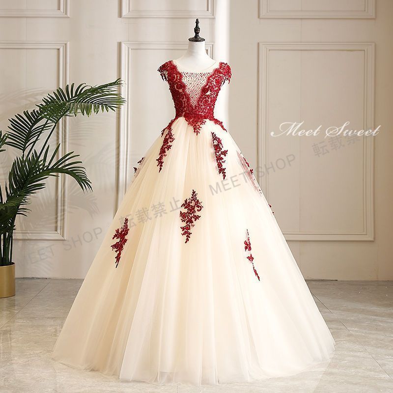 ウエディングドレス カラードレス 花嫁 二次会 ベージュ プリンセスライン 結婚式 イブニングドレス ロング コンサート 発表会 大きいサイズ パーティードレス CLF237