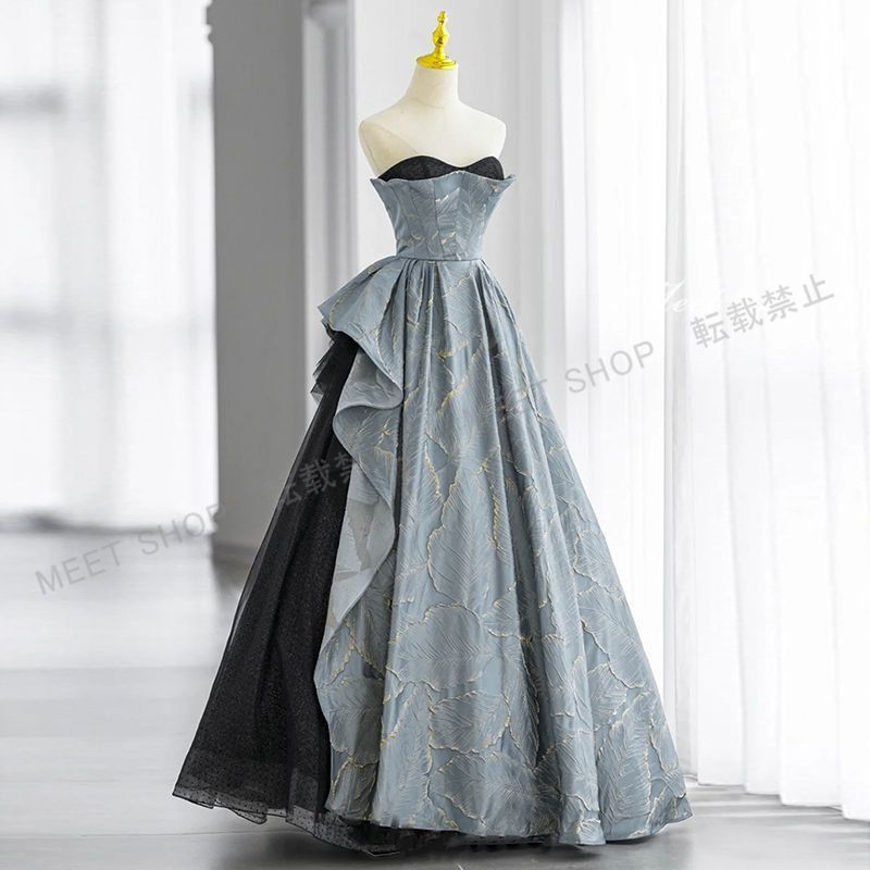 ウエディングドレス ドレス ブルー シャンパン ロングドレス 演奏会 イブニングドレス プリンセス ウェディングドレス 前撮り 発表会 コンサート 結婚式 成人式 ベアトップ 二次会 パーティードレス 披露宴 花嫁 カクテルドレスCLF 082