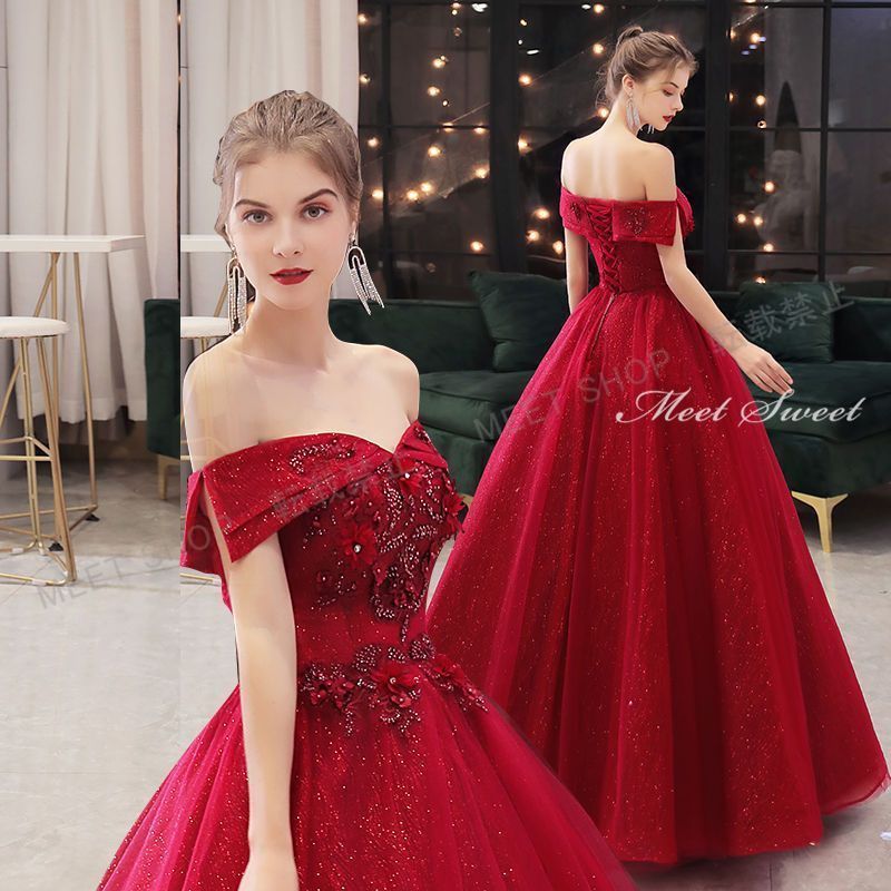 ウェディングドレス ドレス 演奏会用ドレス 発表会ドレス ピアノ ロングドレス プリンセスラインドレス オフショルダー ウエディングドレス 二次会ドレス 花嫁 結婚式 披露宴CLF 238