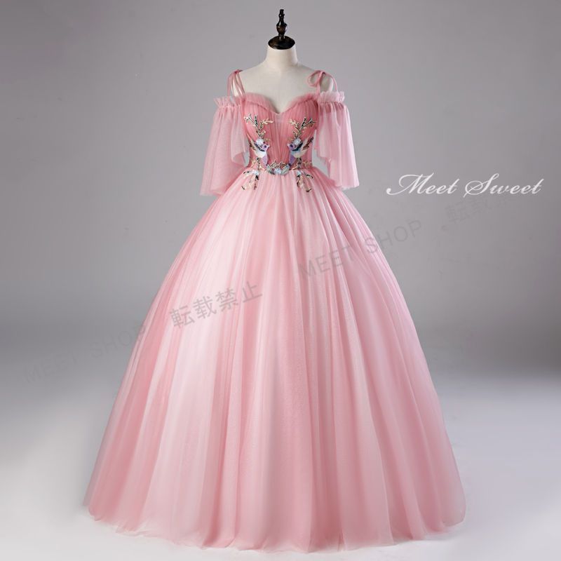 ウェディングドレス ドレス 演奏会用ドレス ロングドレス ウエディングドレス 二次会ドレス 花嫁 ピンク 大人 中学生 高校生 結婚式 披露宴 コンクール 発表会ドレス 舞台ドレス ステージ衣装CLF197