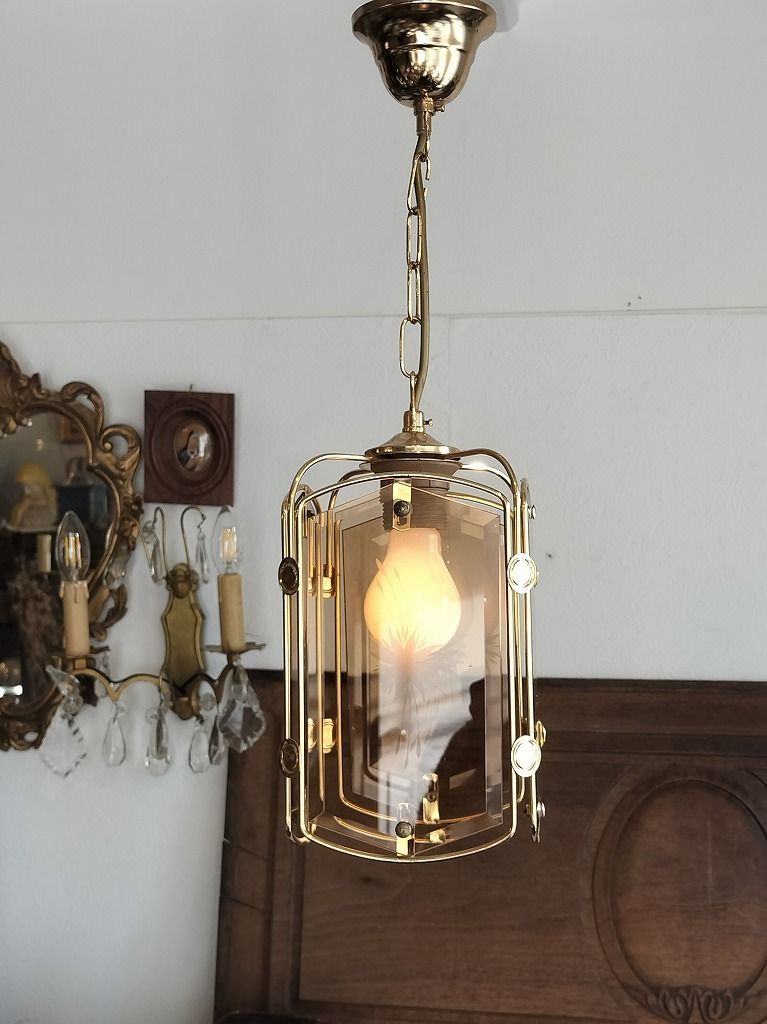 フランス アンティーク 素敵な 4面ガラス ランタン シャンデリア 照明 ペンダントライト