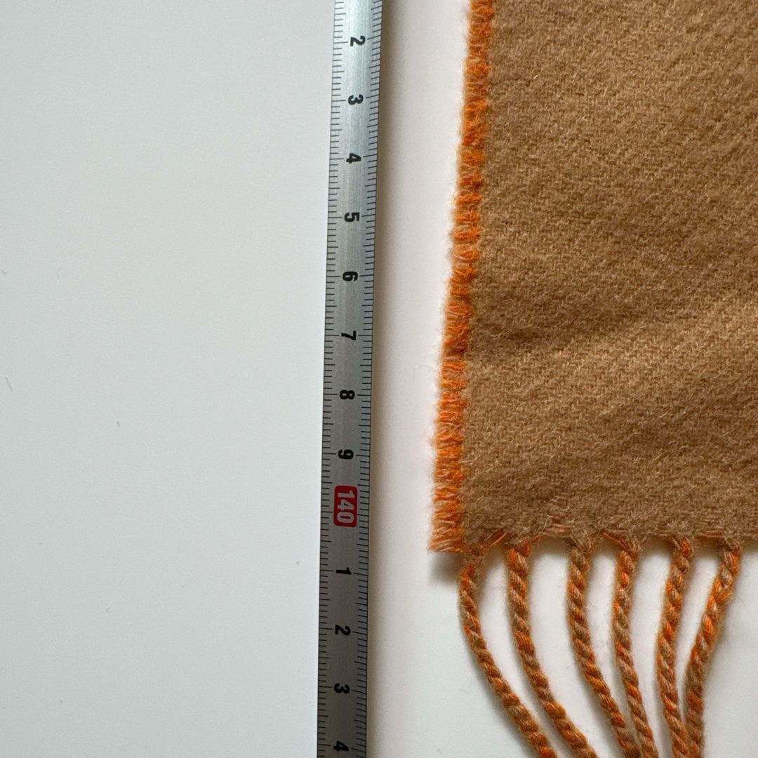 HERMES エルメス カシミヤ マフラー オレンジ x ベージュ フリンジ付き